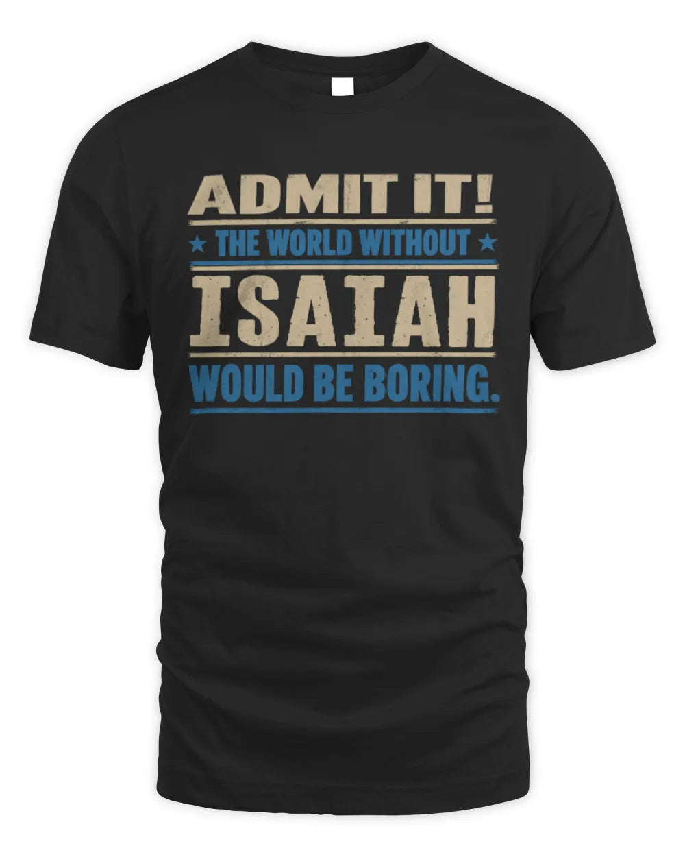 ISAIAH TP68-K2-968 – Personalized Funny Quote Apparel “The World Without NAME Would Be Boring” - Unisex Standard T-Shirt - Black
