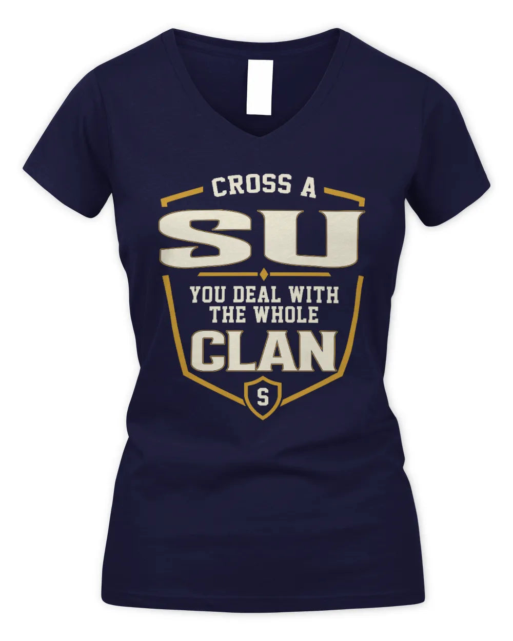 SU NT1-K008 Cross A/An NAME, You Deal With the Whole Clan | Personalized Vintage T-Shirt - Women's V-Neck T-Shirt - Navy