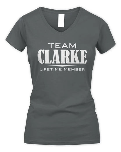 CLARKE BL62-K4-128 - Personalized “Team NAME Lifetime Member” - Women's V-Neck T-Shirt - Charcoal