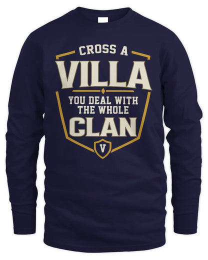 VILLA NT1-K008 Cross A/An NAME, You Deal With the Whole Clan | Personalized Vintage T-Shirt - Men's Long Sleeved T-Shirt - Navy