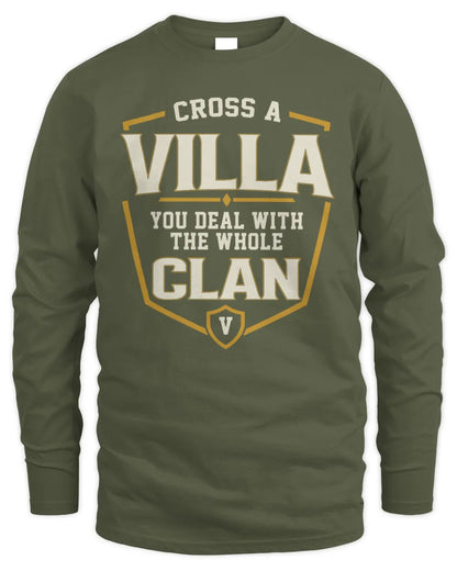 VILLA NT1-K008 Cross A/An NAME, You Deal With the Whole Clan | Personalized Vintage T-Shirt - Men's Long Sleeved T-Shirt - Military Green
