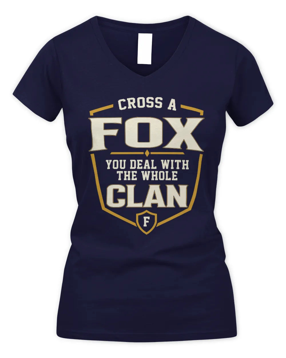 FOX NT1-K008 Cross A/An NAME, You Deal With the Whole Clan | Personalized Vintage T-Shirt - Women's V-Neck T-Shirt - Navy