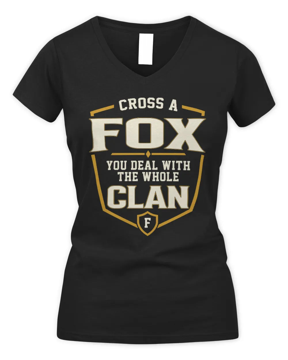 FOX NT1-K008 Cross A/An NAME, You Deal With the Whole Clan | Personalized Vintage T-Shirt - Women's V-Neck T-Shirt - Black