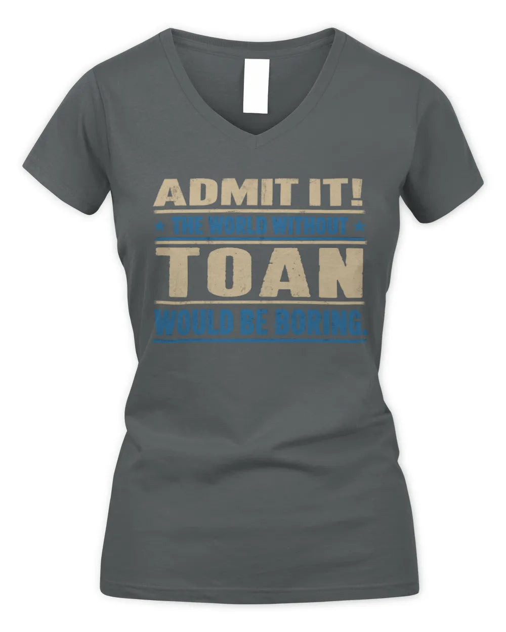 TOAN TP68-K2-968 – Personalized Funny Quote Apparel “The World Without NAME Would Be Boring” - Women's V-Neck T-Shirt - Charcoal