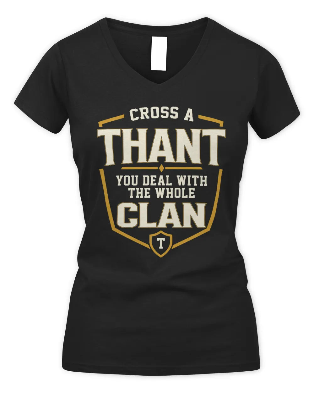 THANT NT1-K008 Cross A/An NAME, You Deal With the Whole Clan | Personalized Vintage T-Shirt - Women's V-Neck T-Shirt - Black