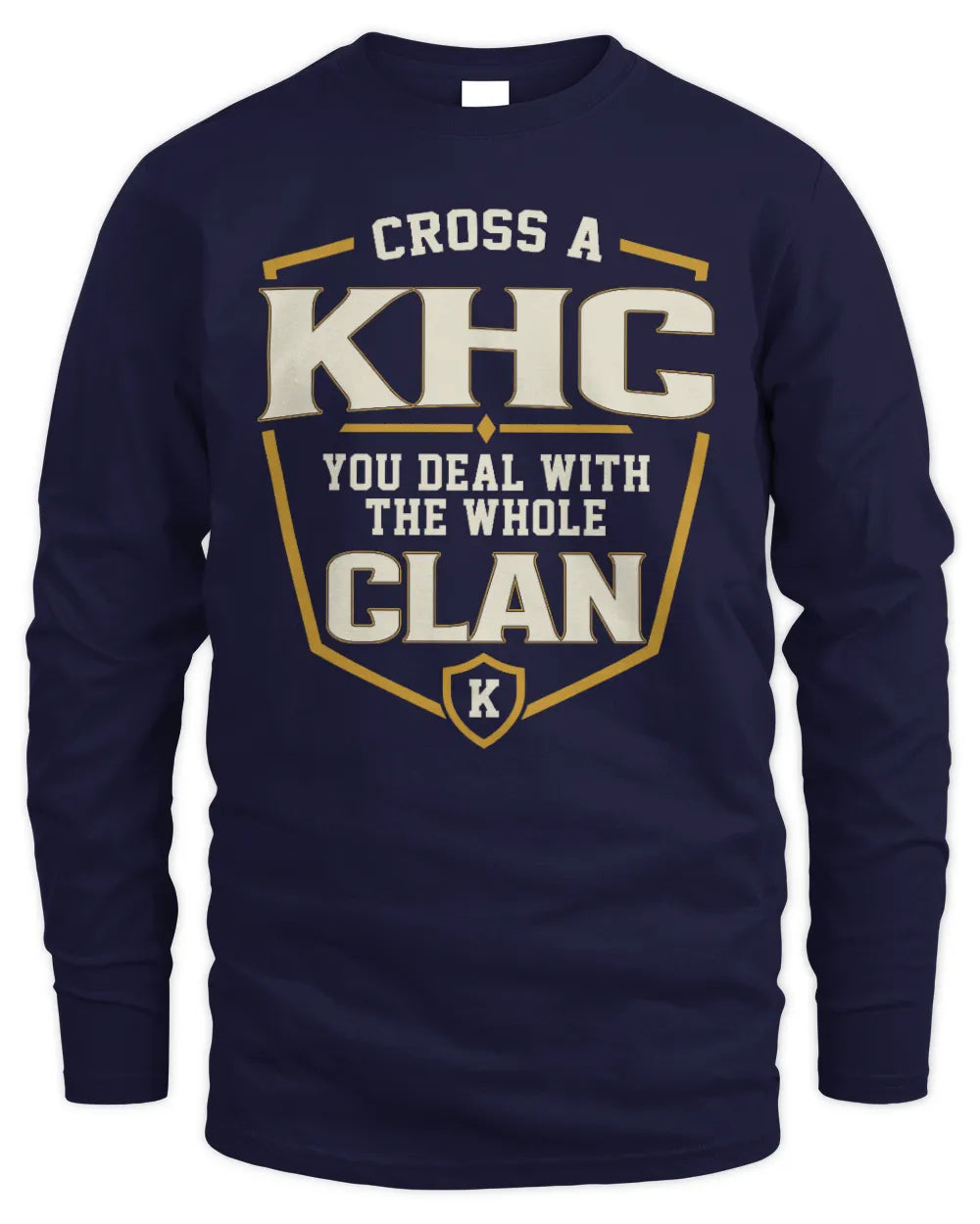 KHC NT1-K008 Cross A/An NAME, You Deal With the Whole Clan | Personalized Vintage T-Shirt - Men's Long Sleeved T-Shirt - Navy