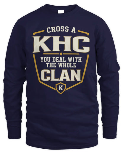 KHC NT1-K008 Cross A/An NAME, You Deal With the Whole Clan | Personalized Vintage T-Shirt - Men's Long Sleeved T-Shirt - Navy