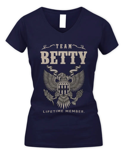 BETTY TP06-K82 – Personalized Classic Style Apparel “Team NAME Lifetime Member” - Women's V-Neck T-Shirt - Navy