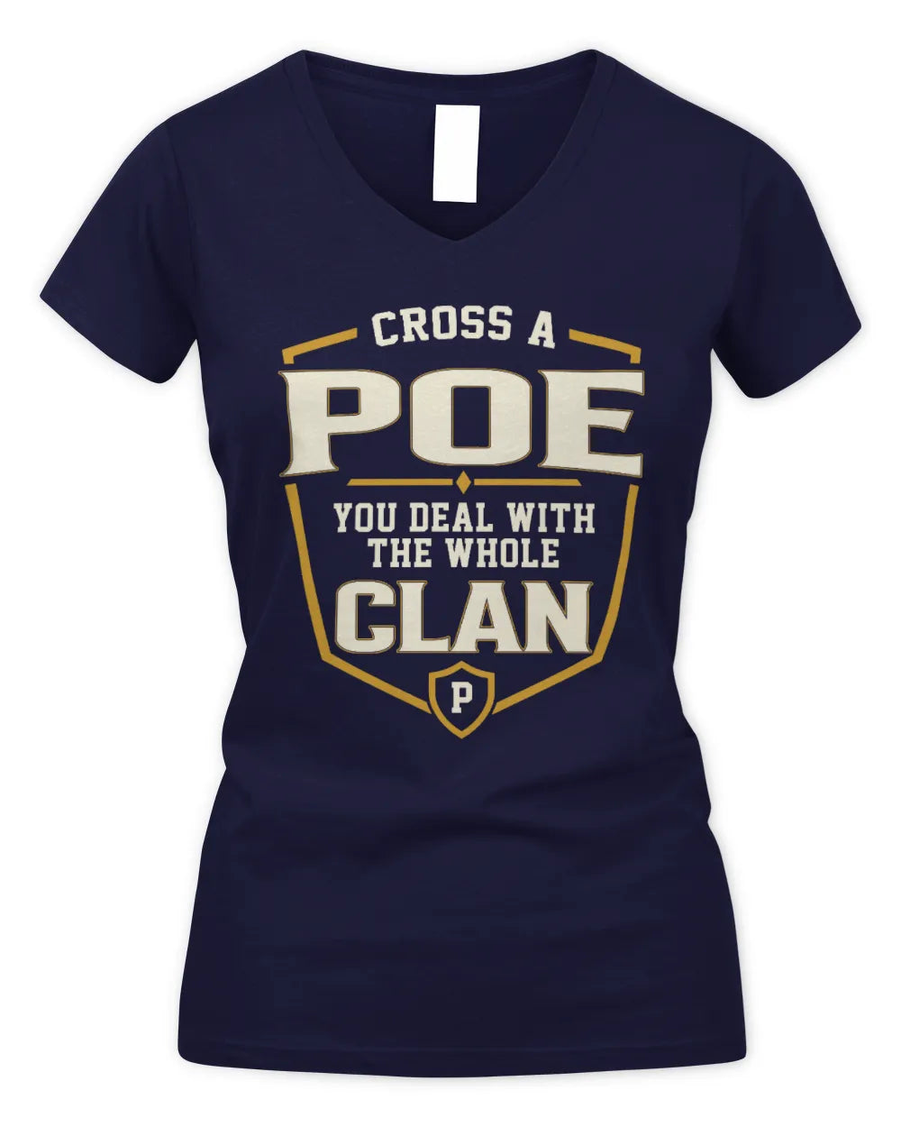 POE NT1-K008 Cross A/An NAME, You Deal With the Whole Clan | Personalized Vintage T-Shirt - Women's V-Neck T-Shirt - Navy