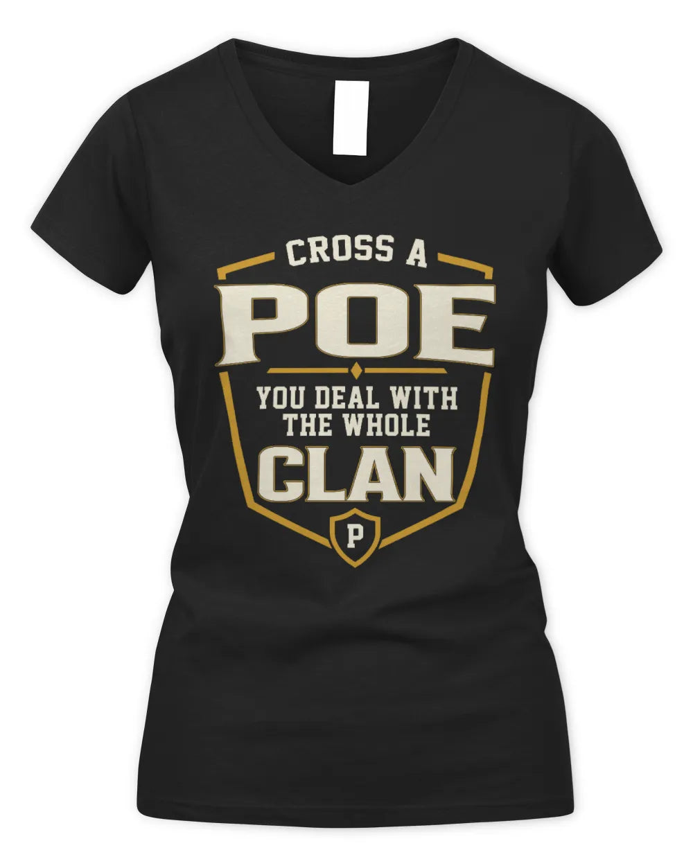 POE NT1-K008 Cross A/An NAME, You Deal With the Whole Clan | Personalized Vintage T-Shirt - Women's V-Neck T-Shirt - Black