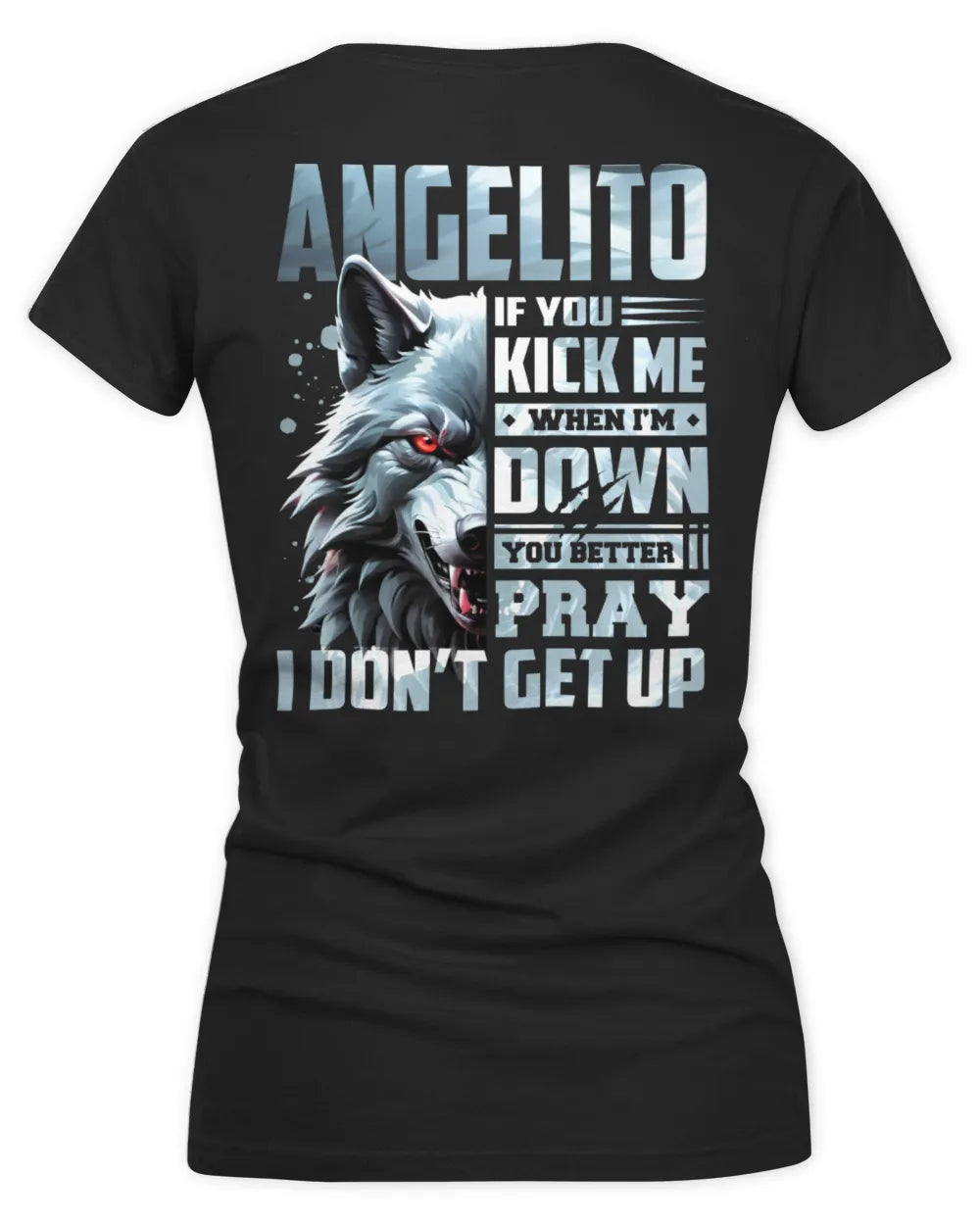 ANGELITO AP62-K4-666 - Personalized Fierce Wolf Quote Apparel “If You Kick Me When I’m Down, You Better Pray I Don’t Get Up” - Women's V-Neck T-Shirt - Black