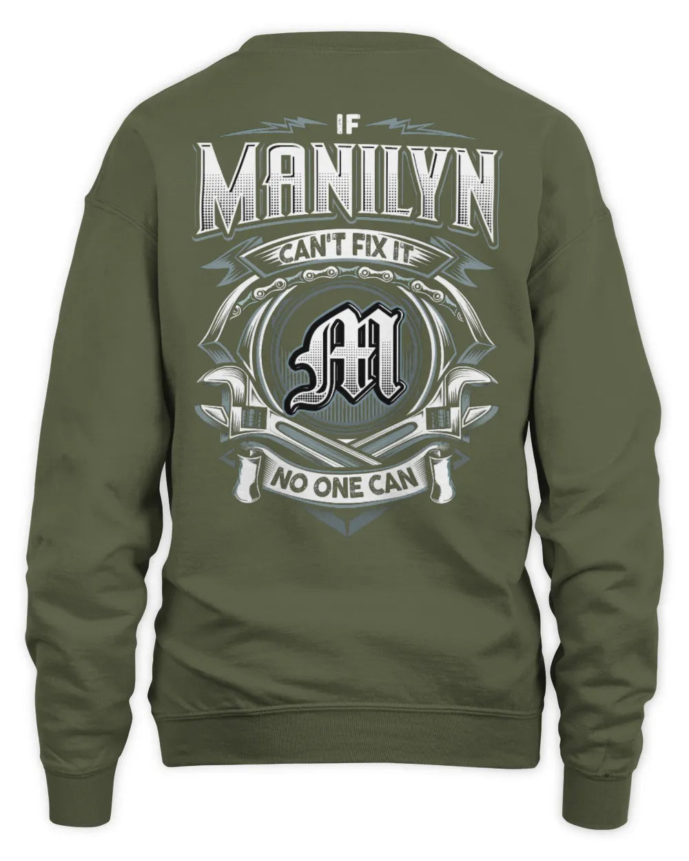 MANILYN AP81-K4-626 - Personalized Ahmed Quote Apparel “If Ahmed Can't Fix It, No One Can” - Unisex Sweatshirt - Military Green