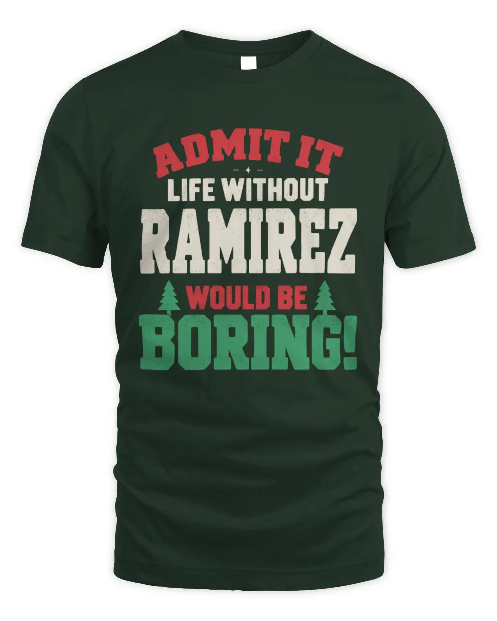 RAMIREZ P5 TH08 Christmas T-Shirt – “Life Without NAME Would Be Boring” - Unisex Standard T-Shirt - Forest Green