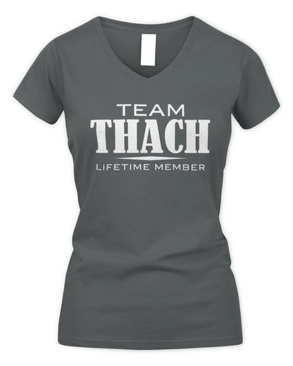 THACH BL62-K4-128 - Personalized “Team NAME Lifetime Member” - Women's V-Neck T-Shirt - Charcoal