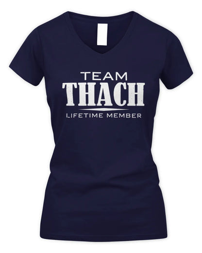 THACH BL62-K4-128 - Personalized “Team NAME Lifetime Member” - Women's V-Neck T-Shirt - Navy