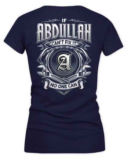 ABDULLAH AP81-K4-626 - Personalized Ahmed Quote Apparel “If Ahmed Can't Fix It, No One Can” - Women's V-Neck T-Shirt - Navy