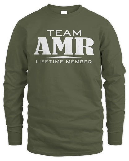 AMR BL62-K4-128 - Personalized “Team NAME Lifetime Member” - Men's Long Sleeved T-Shirt - Military Green