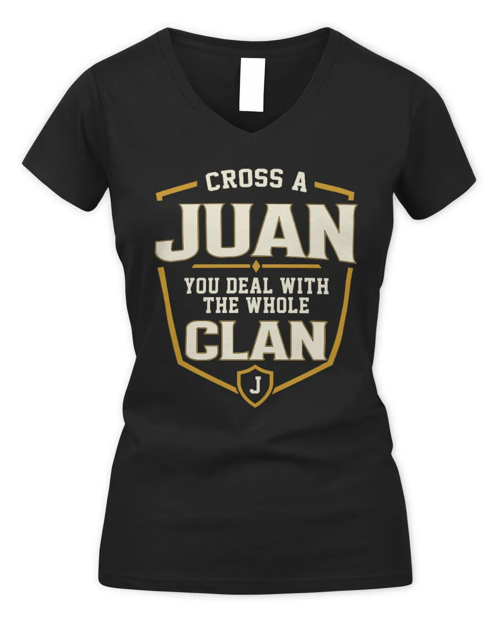 JUAN NT1-K008 Cross A/An NAME, You Deal With the Whole Clan | Personalized Vintage T-Shirt - Women's V-Neck T-Shirt - Black