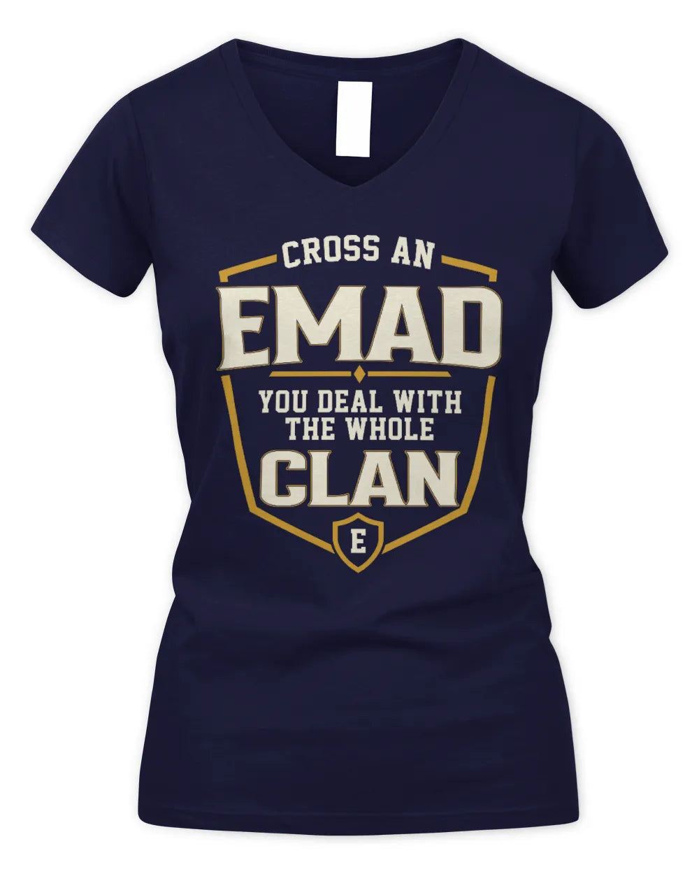 EMAD NT1-K008 Cross A/An NAME, You Deal With the Whole Clan | Personalized Vintage T-Shirt - Women's V-Neck T-Shirt - Navy