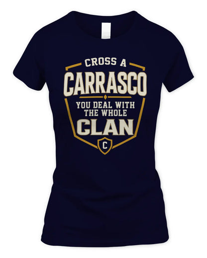 CARRASCO NT1-K008 Cross A/An NAME, You Deal With the Whole Clan | Personalized Vintage T-Shirt - Women's Standard T-Shirt - Navy