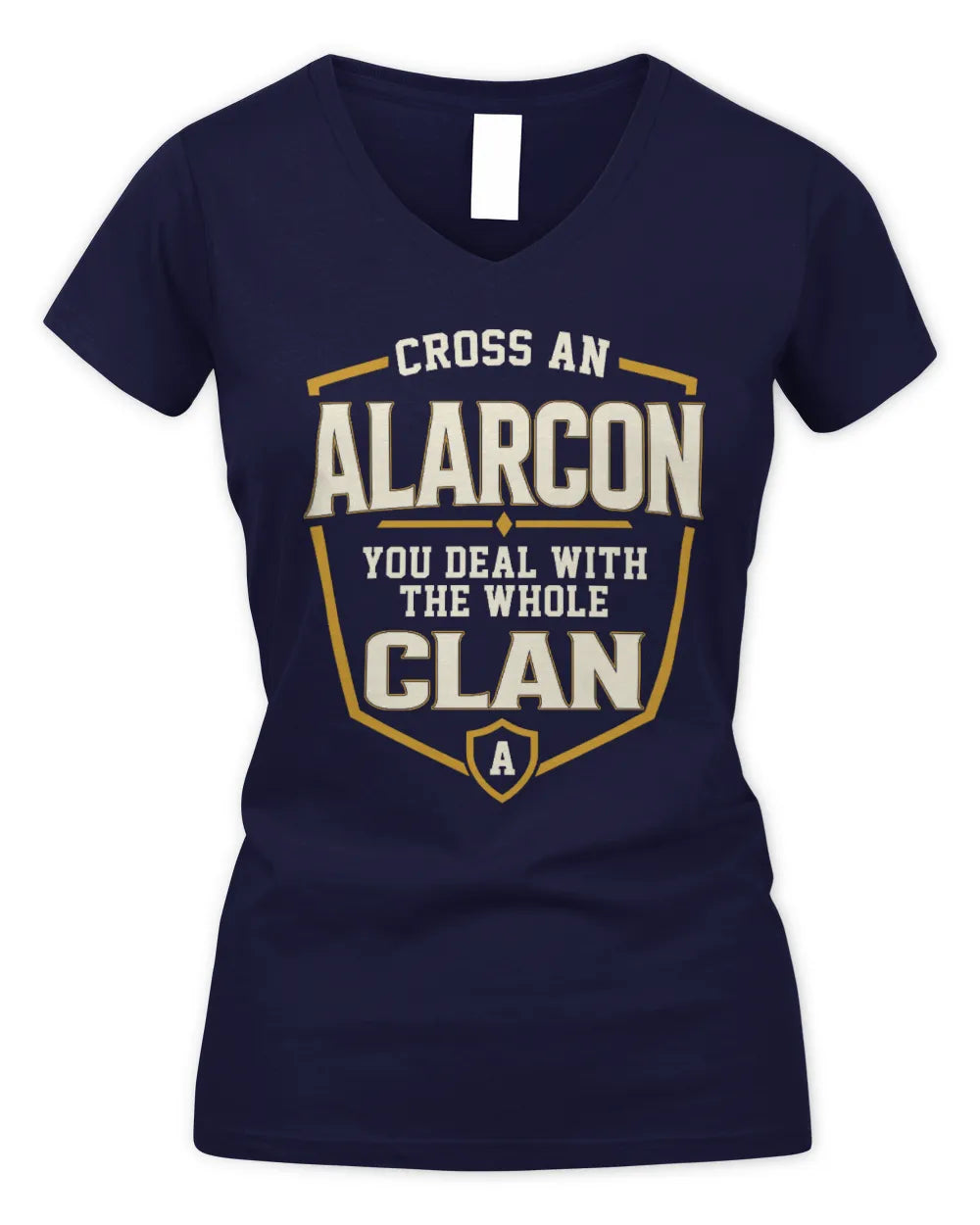 ALARCON NT1-K008 Cross A/An NAME, You Deal With the Whole Clan | Personalized Vintage T-Shirt - Women's V-Neck T-Shirt - Navy