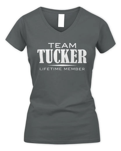 TUCKER BL62-K4-128 - Personalized “Team NAME Lifetime Member” - Women's V-Neck T-Shirt - Charcoal