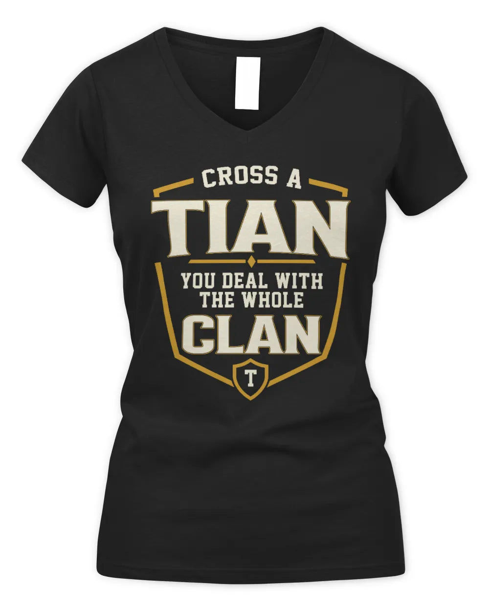 TIAN NT1-K008 Cross A/An NAME, You Deal With the Whole Clan | Personalized Vintage T-Shirt - Women's V-Neck T-Shirt - Black