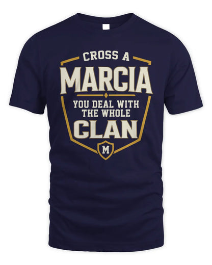MARCIA NT1-K008 Cross A/An NAME, You Deal With the Whole Clan | Personalized Vintage T-Shirt - Unisex Standard T-Shirt - Navy