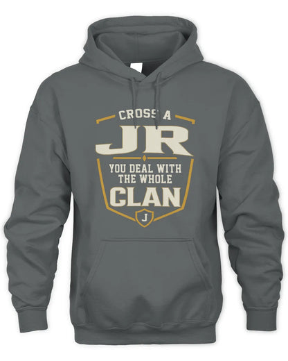 JR NT1-K008 Cross A/An NAME, You Deal With the Whole Clan | Personalized Vintage T-Shirt - Unisex Hoodie - Charcoal