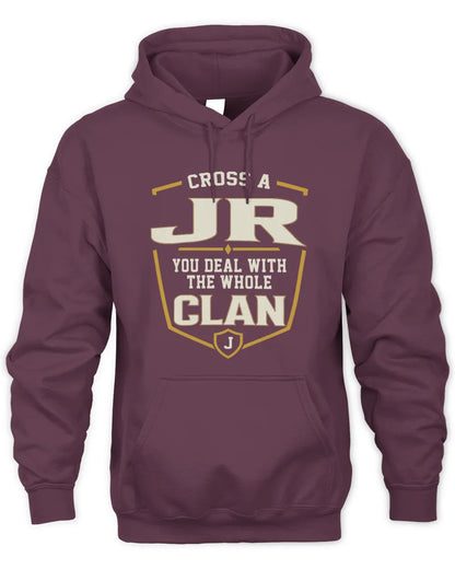 JR NT1-K008 Cross A/An NAME, You Deal With the Whole Clan | Personalized Vintage T-Shirt - Unisex Hoodie - Maroon