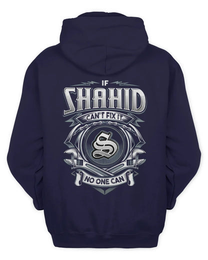 SHAHID AP81-K4-626 - Personalized Ahmed Quote Apparel “If Ahmed Can't Fix It, No One Can” - Unisex Hoodie - Navy