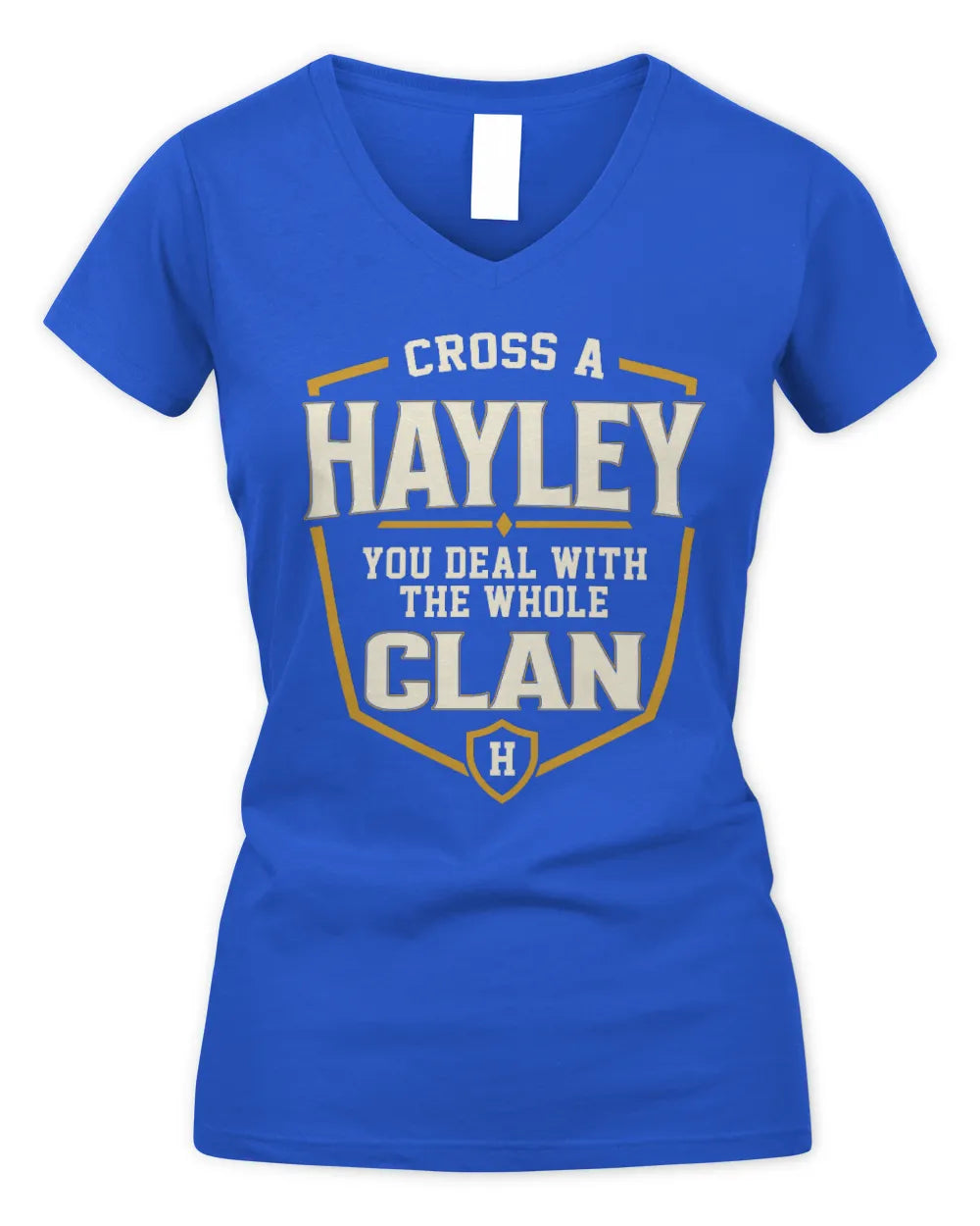 HAYLEY NT1-K008 Cross A/An NAME, You Deal With the Whole Clan | Personalized Vintage T-Shirt - Women's V-Neck T-Shirt - Royal