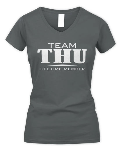 THU BL62-K4-128 - Personalized “Team NAME Lifetime Member” - Women's V-Neck T-Shirt - Charcoal