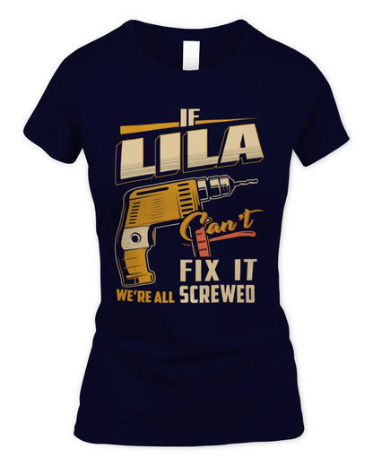 LILA TP22-K4-228 - Personalized Handyman T-Shirt “If AARON Can’t Fix It, We’re All Screwed” - Women's Standard T-Shirt - Navy