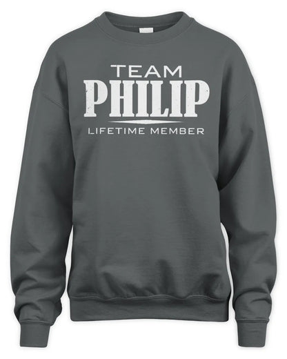 PHILIP BL62-K4-128 - Personalized “Team NAME Lifetime Member” - Unisex Sweatshirt - Charcoal
