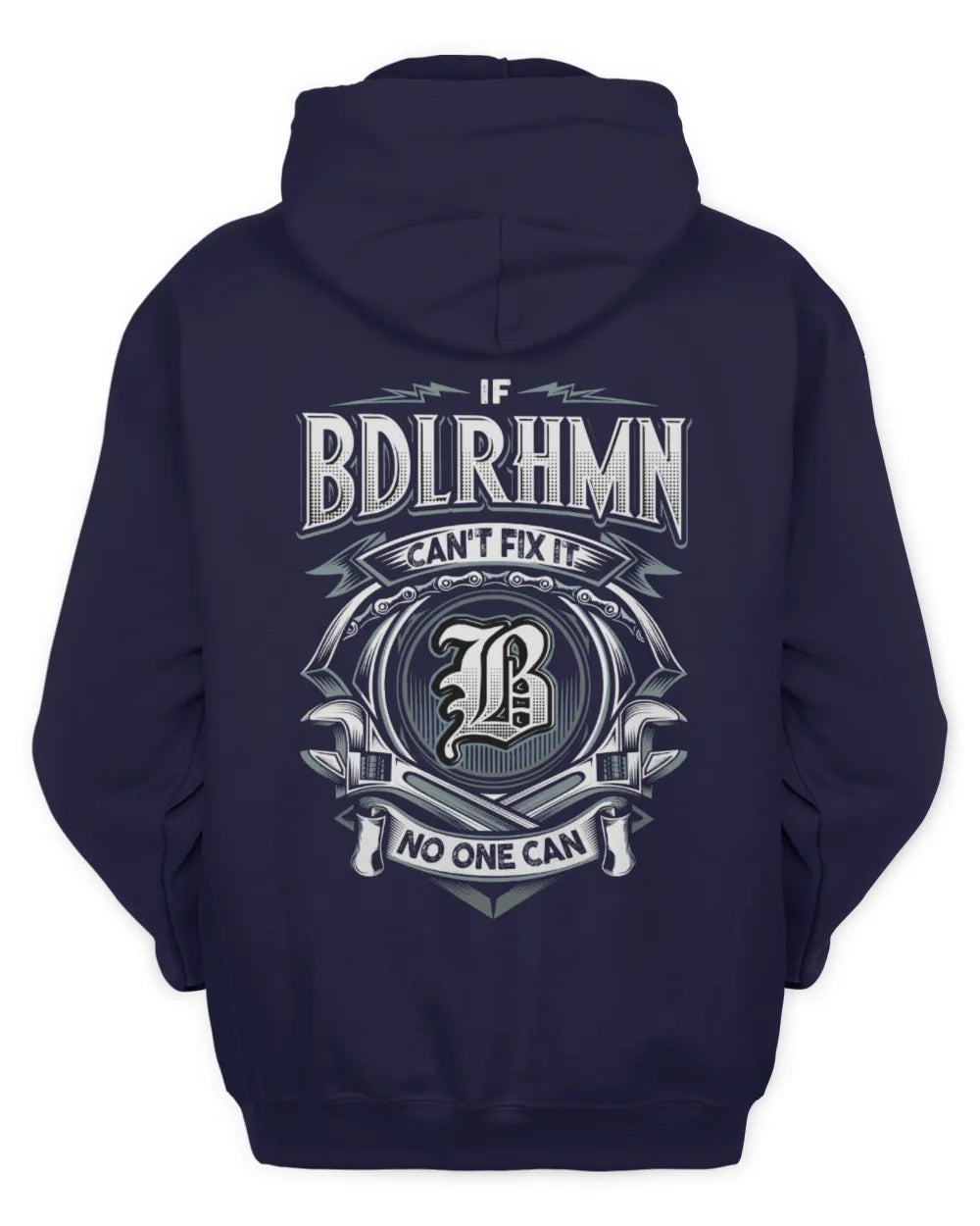 BDLRHMN AP81-K4-626 - Personalized Ahmed Quote Apparel “If Ahmed Can't Fix It, No One Can” - Unisex Hoodie - Navy