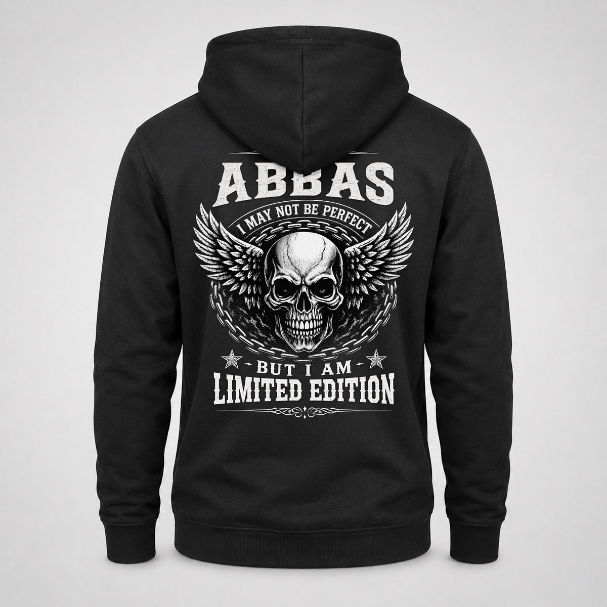 ABBAS P01-K24-229 – Personalized Skull Graphic Apparel “I Am NAME I May Not Be Perfect But I Am Limited Edition”