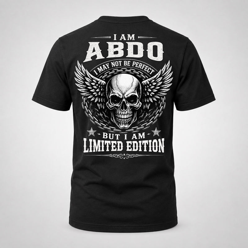 ABDO P01-K24-229 – Personalized Skull Graphic Apparel “I Am NAME I May Not Be Perfect But I Am Limited Edition”