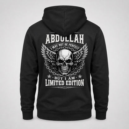 ABDULLAH P01-K24-229 – Personalized Skull Graphic Apparel “I Am NAME I May Not Be Perfect But I Am Limited Edition”