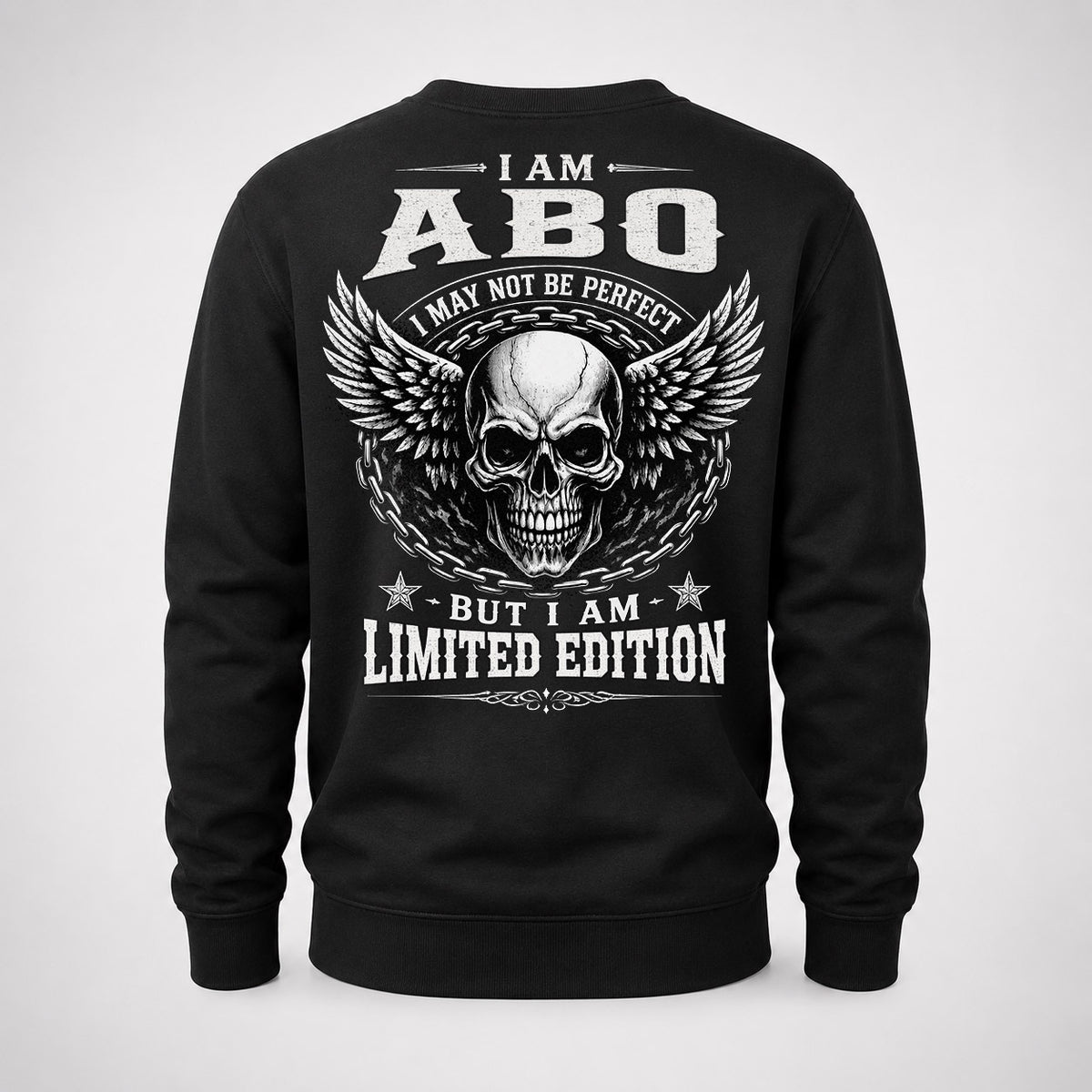ABO P01-K24-229 – Personalized Skull Graphic Apparel “I Am NAME I May Not Be Perfect But I Am Limited Edition”