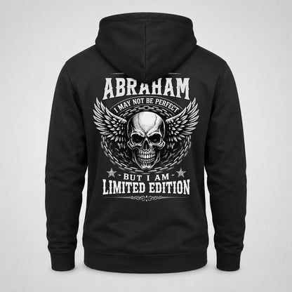 ABRAHAM P01-K24-229 – Personalized Skull Graphic Apparel “I Am NAME I May Not Be Perfect But I Am Limited Edition”