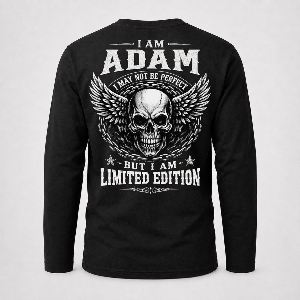 ADAM P01-K24-229 – Personalized Skull Graphic Apparel “I Am NAME I May Not Be Perfect But I Am Limited Edition”