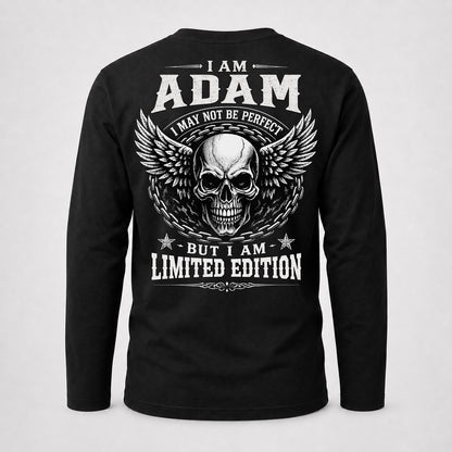ADAM P01-K24-229 – Personalized Skull Graphic Apparel “I Am NAME I May Not Be Perfect But I Am Limited Edition”