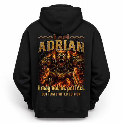 ADRIAN MP88-F2-168–Personalized Bold Quote Apparel “I Am NAME I May Not Be Perfect But I Am Limited Edition