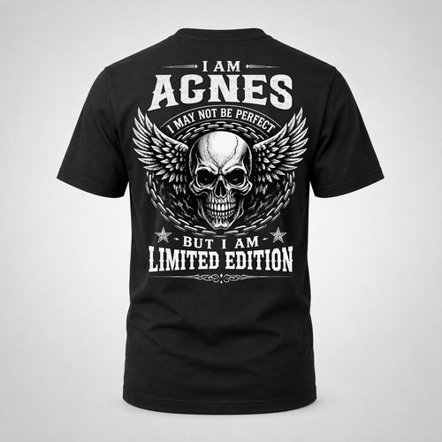 AGNES P01-K24-229 – Personalized Skull Graphic Apparel “I Am NAME I May Not Be Perfect But I Am Limited Edition”