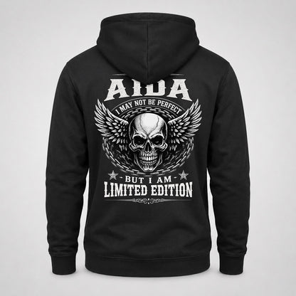 AIDA P01-K24-229 – Personalized Skull Graphic Apparel “I Am NAME I May Not Be Perfect But I Am Limited Edition”