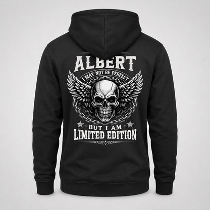ALBERT P01-K24-229 – Personalized Skull Graphic Apparel “I Am NAME I May Not Be Perfect But I Am Limited Edition”