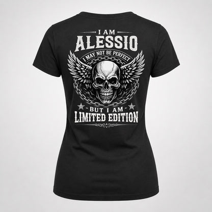 ALESSIO P01-K24-229 – Personalized Skull Graphic Apparel “I Am NAME I May Not Be Perfect But I Am Limited Edition”