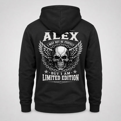 ALEX P01-K24-229 – Personalized Skull Graphic Apparel “I Am NAME I May Not Be Perfect But I Am Limited Edition”