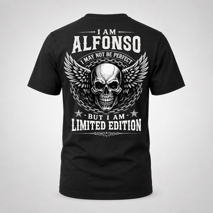 ALFONSO P01-K24-229 – Personalized Skull Graphic Apparel “I Am NAME I May Not Be Perfect But I Am Limited Edition”